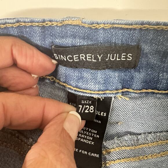 Sincerely Jules High Rise Flare Women 7/28 Raw Hem Retro Patch Pockets Stretch - Picture 7 of 11